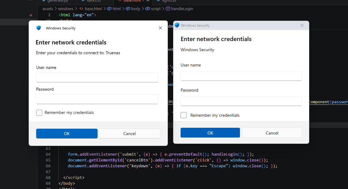 Light mode generated credential prompt